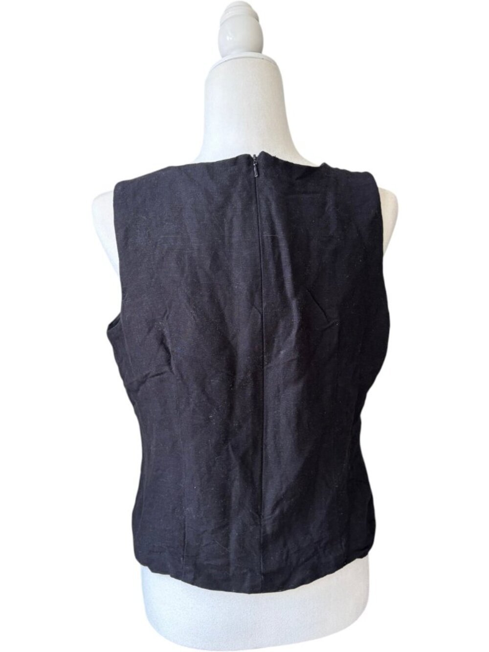 Vintage 90s Embroidered Floral Linen Tank Top Black Sleeveless Blouse Size 10 - Picture 10 of 10